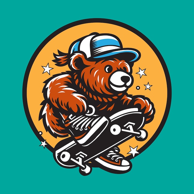 Bear is skateboarding