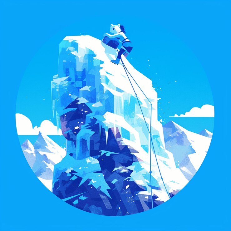 Vector a bear island woman is ice climbing