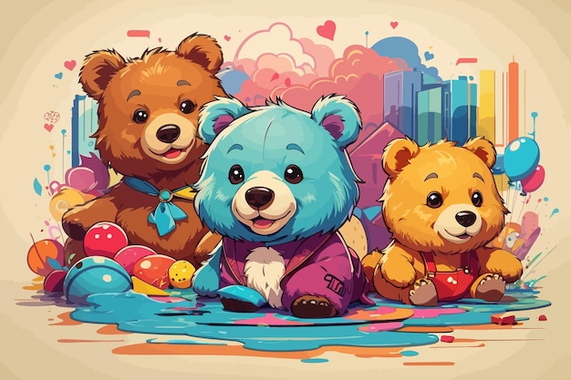 Vector bear kid pop cartoon illustration image color