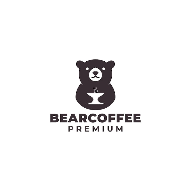 Vector bear logo with coffee cup vector icon symbol design illustration