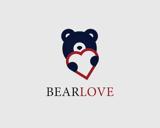 Bear love logo design template Bear with heart and love icon