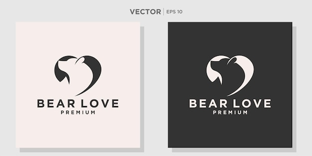 Modello di design del logo dell'amore dell'orso