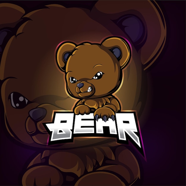 Медведь талисман киберспорт дизайн логотипа иллюстрации