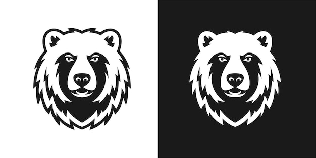 Bear monochrome black and white portrait minimal logo for t shirt print set vector contour illustration wild carnivorous strong predator animal head mascot hunting mammal grizzly nature icon emblem