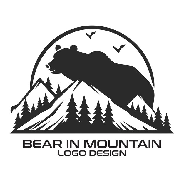 Bear In Mountain Vector Logo Design