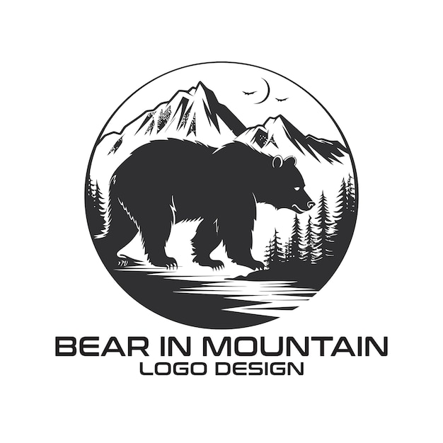 Bear In Mountain Vector Logo Design