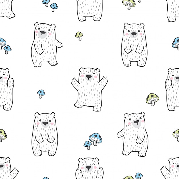 Vector bear and mushroom seamless pattern