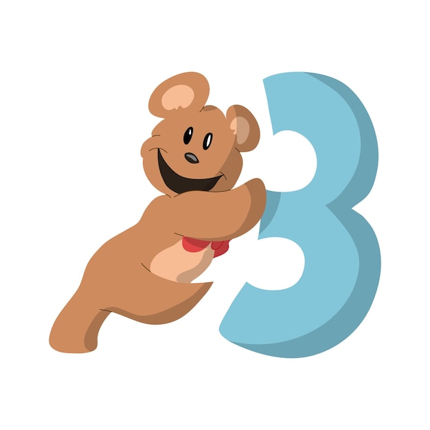Bear number three flat design illustration