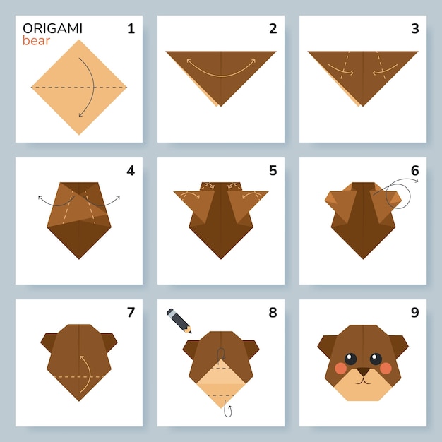 Медвежонок схема оригами мастер-класс подвижная модель Оригами для детей Пошагово как сделать милое оригами