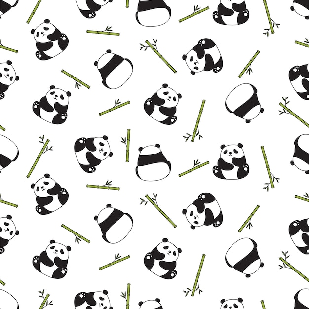 Bear panda seamless pattern bamboo