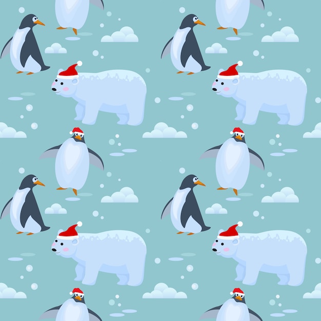 Bear and penguin on ice pattern.