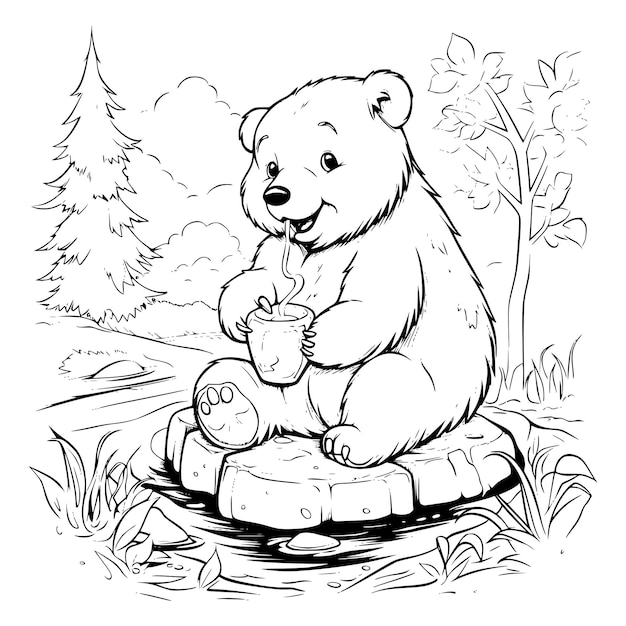 Bear Playing The Balalaikar Coloring Pages for Kids