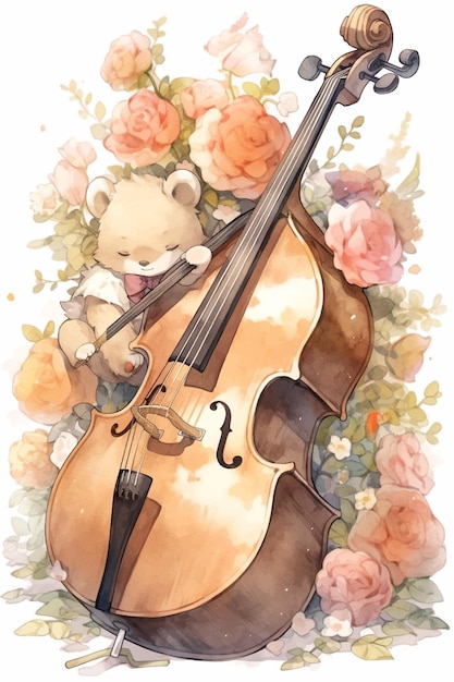 Vector a bear playing a cello with a bow on it