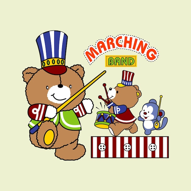 Bear playing marching band design cartoon vector illustration