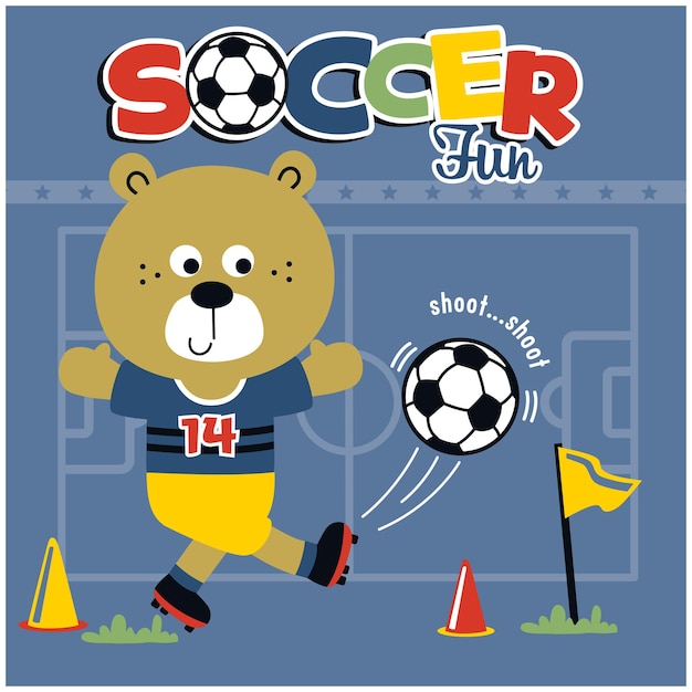 Bear playing soccer funny animal cartoon