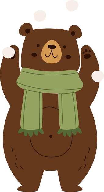 Vector bear playing with snow