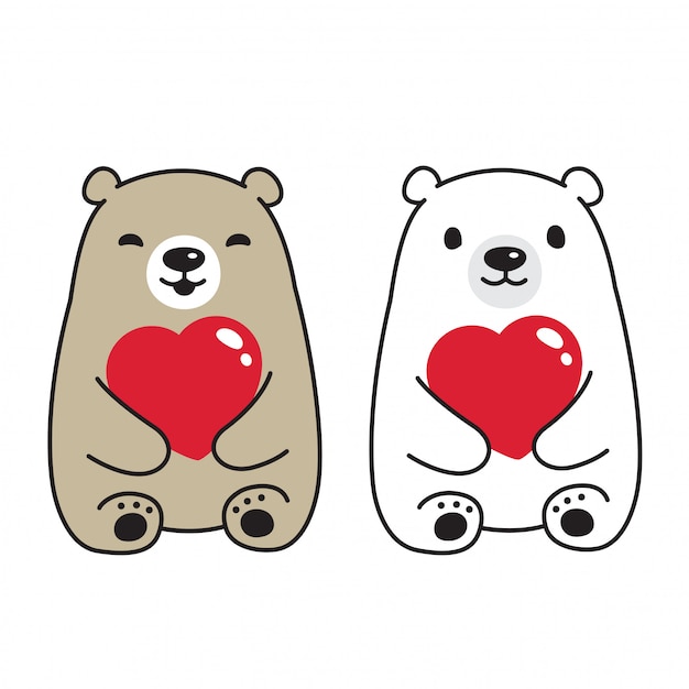 Bear polar bear valentine heart character cartoon