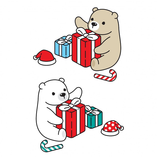 Illustrazione polare del fumetto del contenitore di regalo di natale di compleanno dell'orso