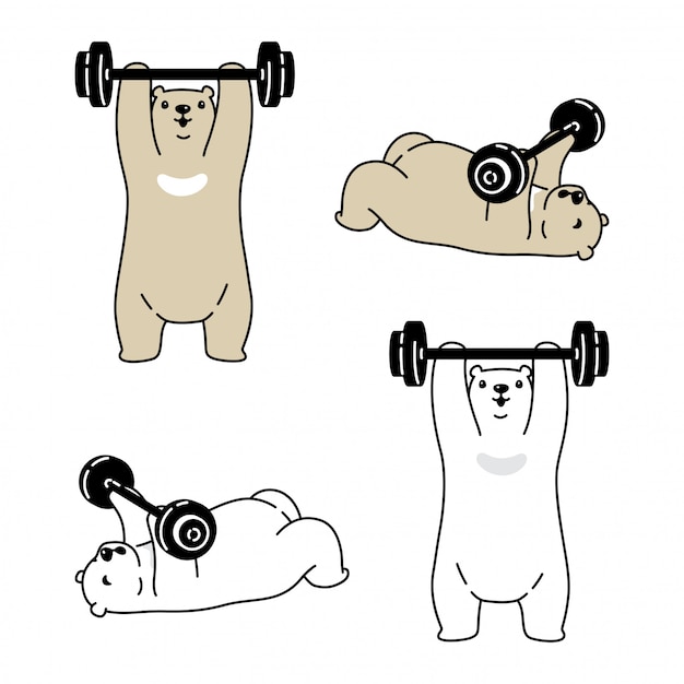 Bear polar cartoon character dumbbell gym training sport