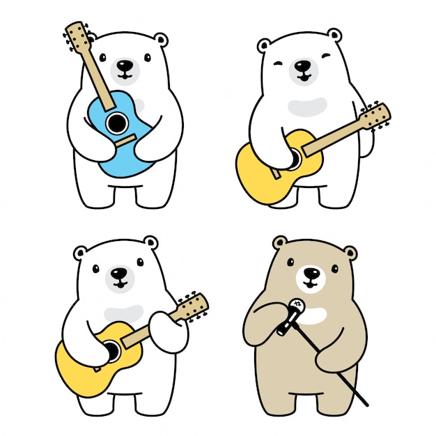 Vector bear polar cartoon karakter gitaar muzikant zanger