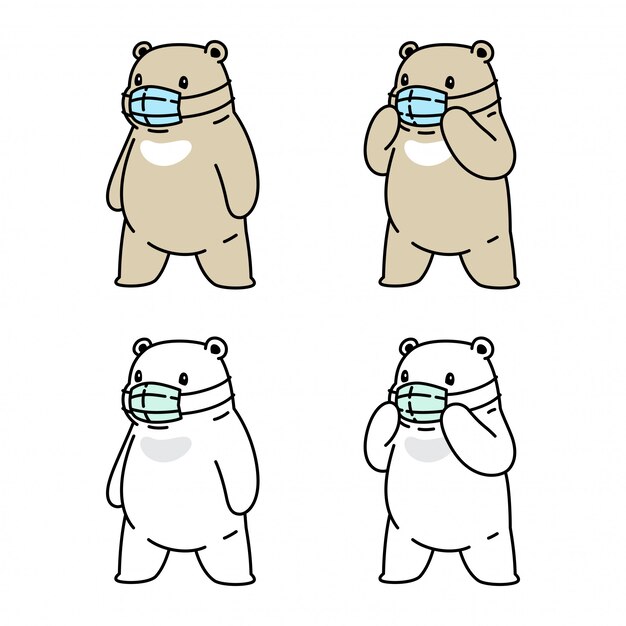 Orso polare maschera coronavirus covid-19 cartoon illustrazione