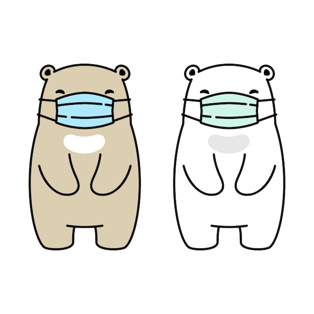 Vector bear polar gezichtsmasker coronavirus covid-19 teddy
