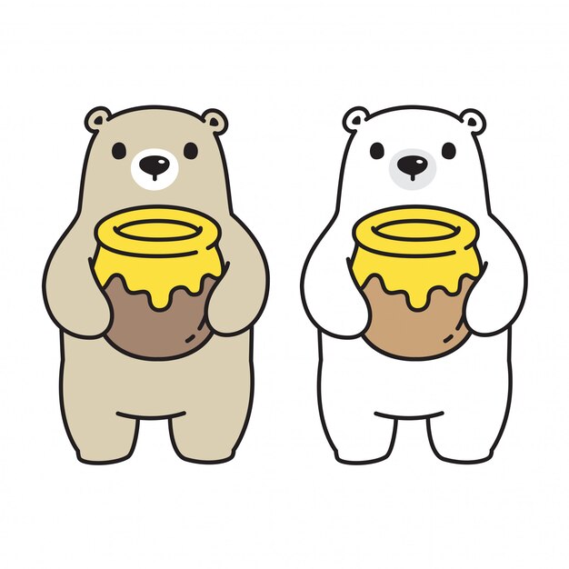 Bear polar honey character cartoon icon