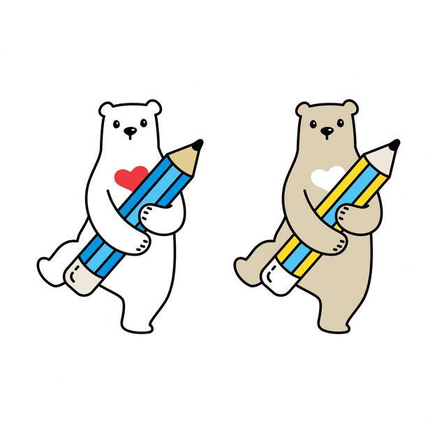 bear polar pencil cartoon