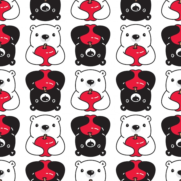 Bear polar seamless pattern apple cartoon