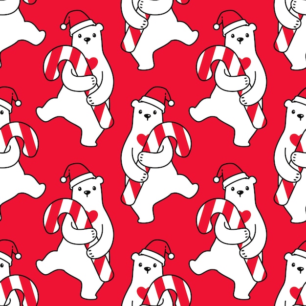 Orso polare seamless pattern natale babbo natale candy cane