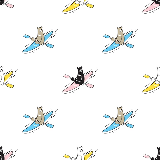 bear polar seamless pattern kayak cartoon illustration