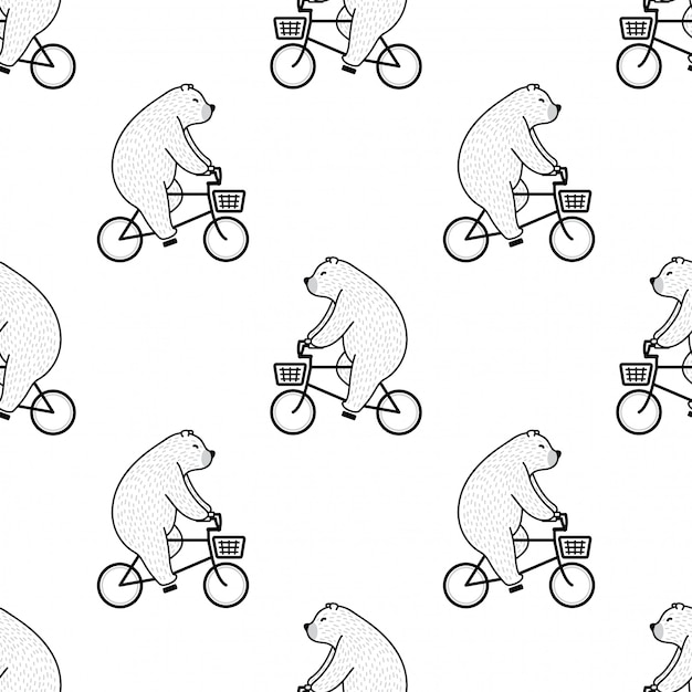 自転車漫画に乗ってクマ極シームレスパターン