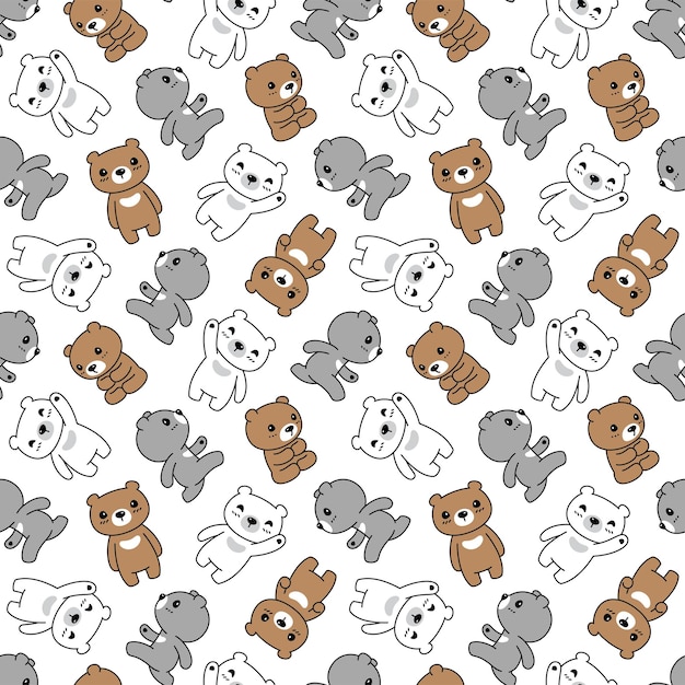 Bear polar seamless pattern walking teddy character cartoon illustration