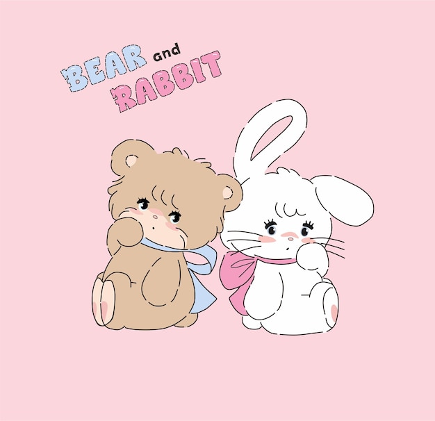 Vector bear and rabbit are happy together