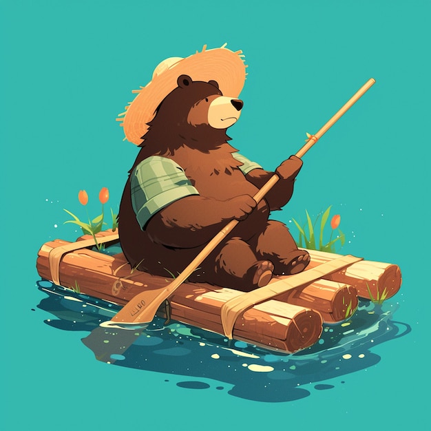 Vector a bear on a raft cartoon style