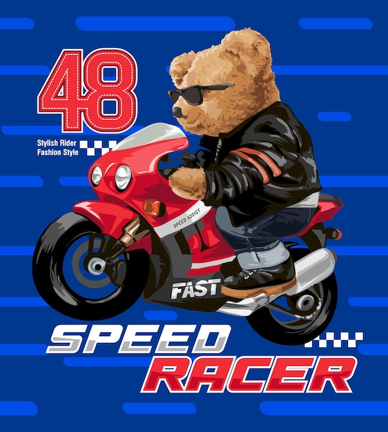 Bear Riding a Red Motorcycle Vector Design