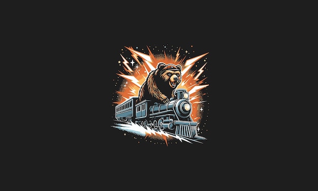 bear riding train vector illustration artwork design