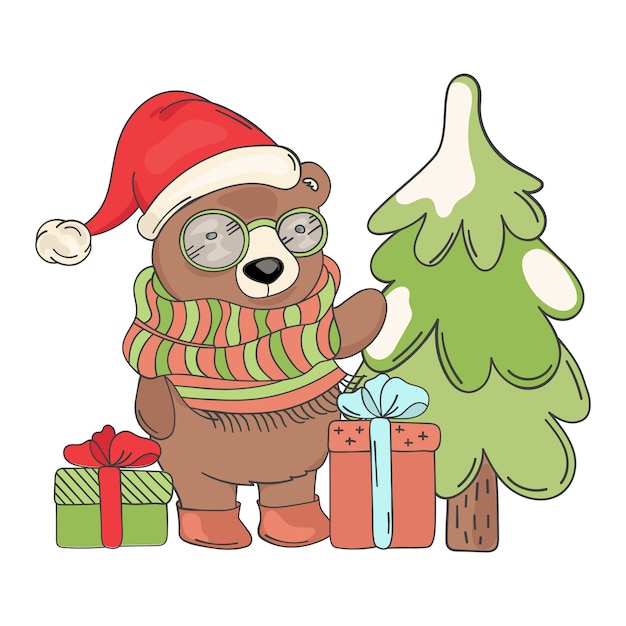 BEAR SANTA GIFT Merry Christmas Cartoon