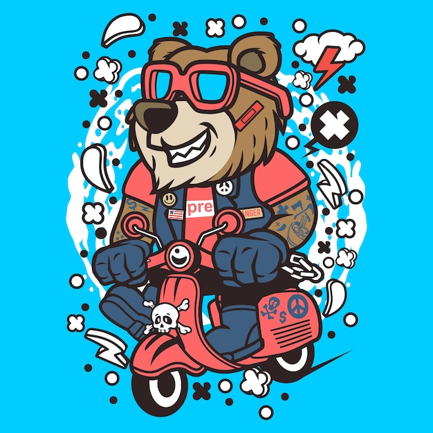 Vector bear scooterist cartoon