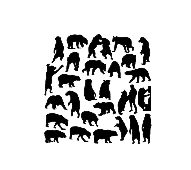 Vector bear set silhouettes art vector design