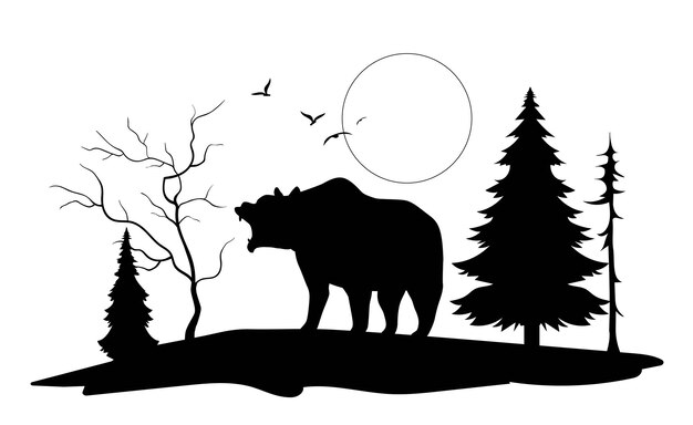 Vector bear silhouette in forest