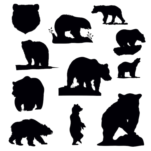 Vector bear silhouette set