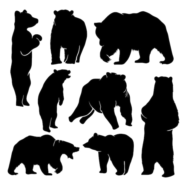 ベクトル クマのシルエットベクトルイラストセット