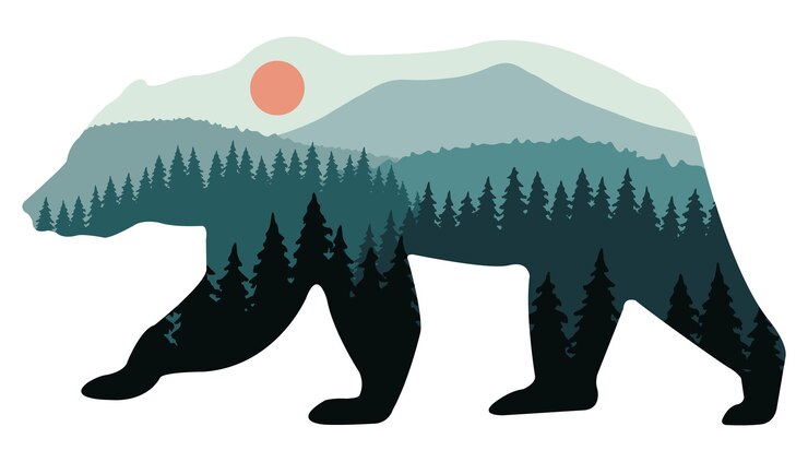 Vector bear silhouette with panorama