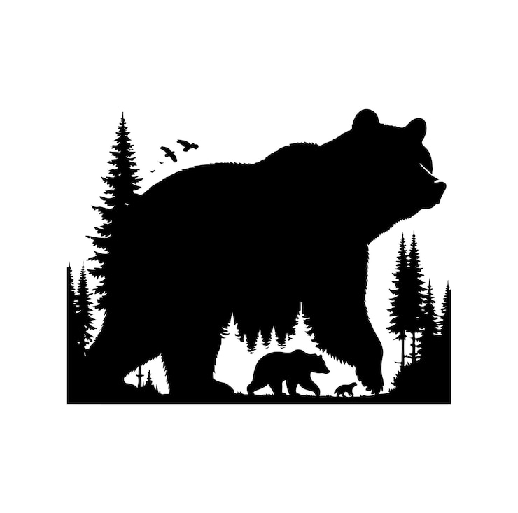 Vector bear silhouettes on the white background