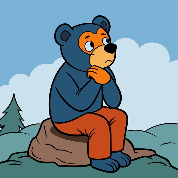 Vector a bear sits on a rock in the woods