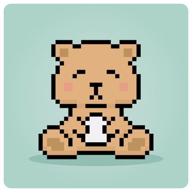 Bear sitting in 8 bit pixel art Pixel animals for game assets in vector illustration