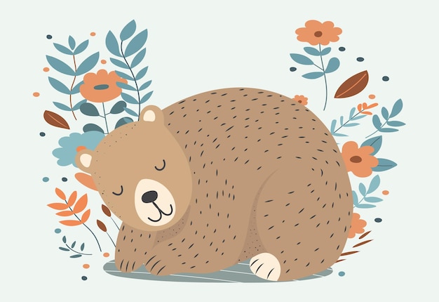 Bear sleeping characters in flat style isolated vector