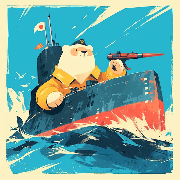 Vector a bear in a submarine cartoon style