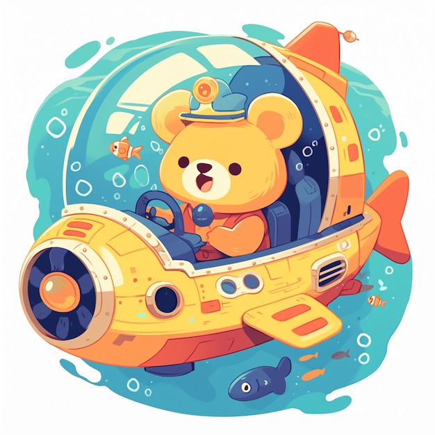 Vector a bear in a submarine cartoon style